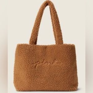 Plush PINK Tote bag in brown brand new
